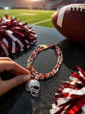 San Francisco 49ers Colors Helmet Charm Seed Bead Bracelet Unisex (FL1125)